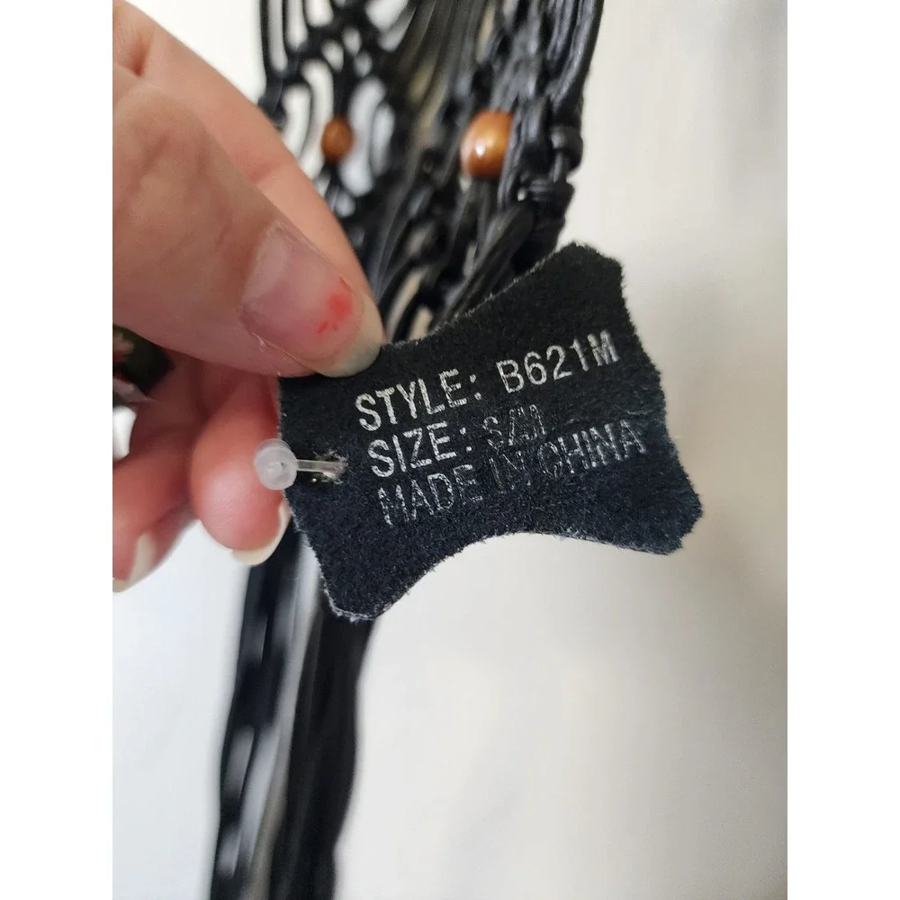 Mudd Vintage Macrame Belt Black Wood Bead Boho Tie Closure B621M S/M NWT